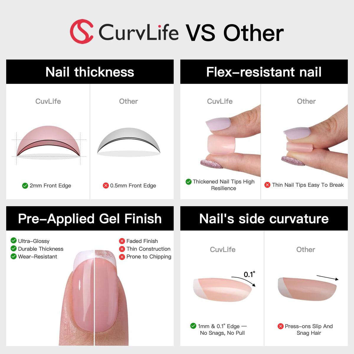 CurvLife Medium Square Press On Nails close-up showing design