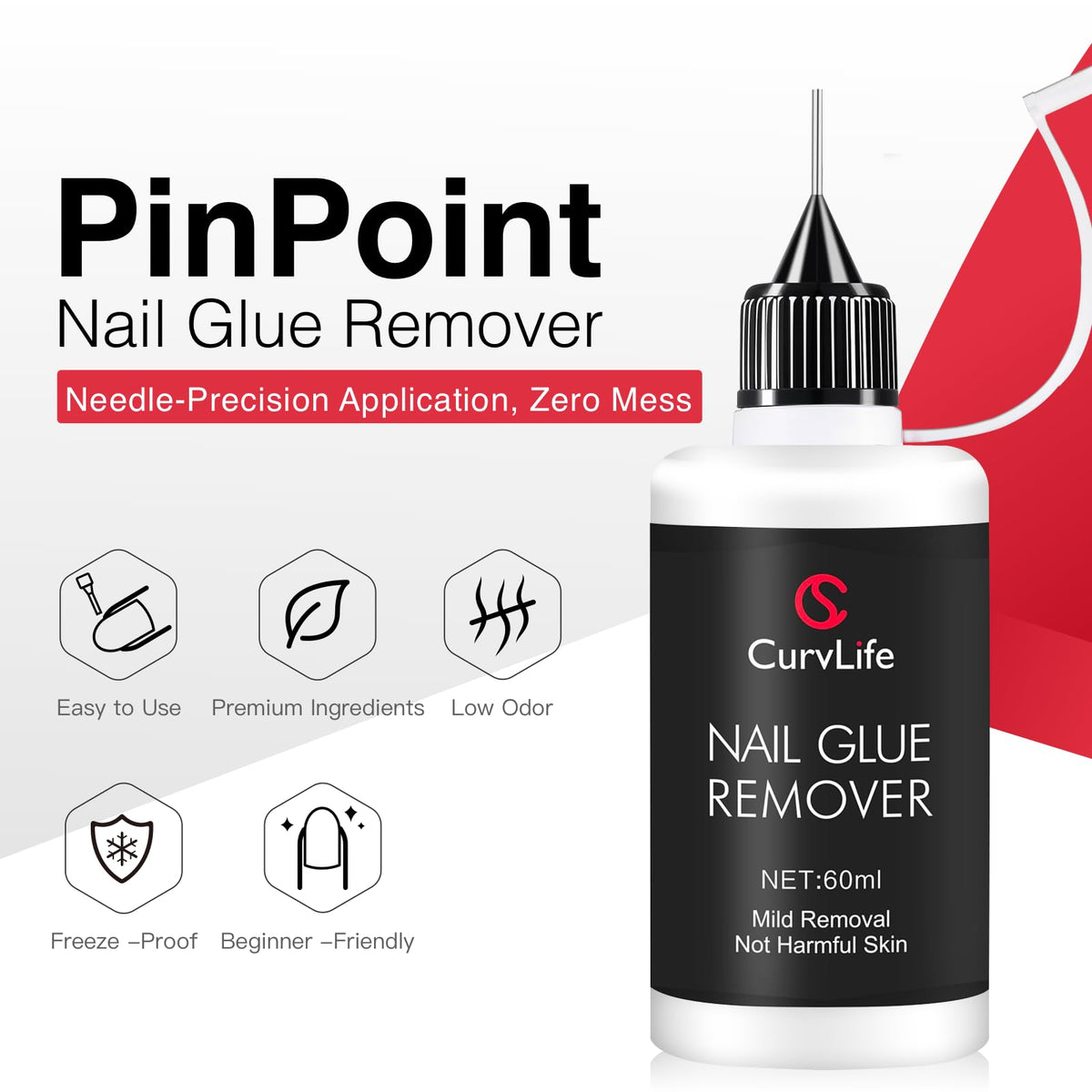 CurvLife Nail Glue Remover 60ml bottle with wooden sticks