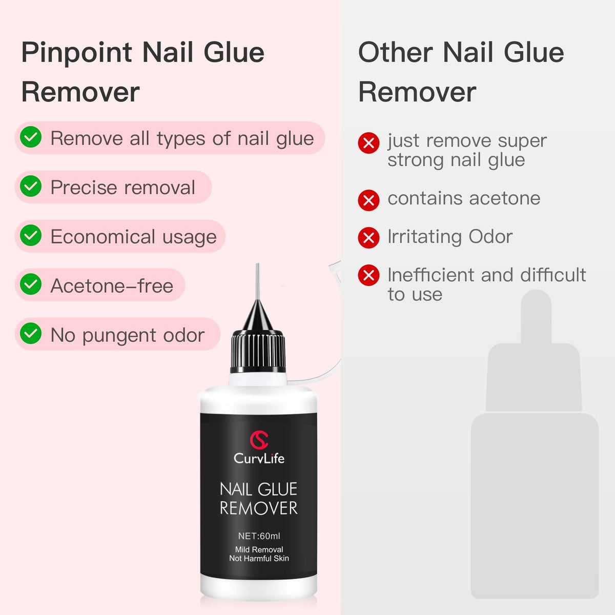 CurvLife Nail Glue Remover 60ml with press-on nails