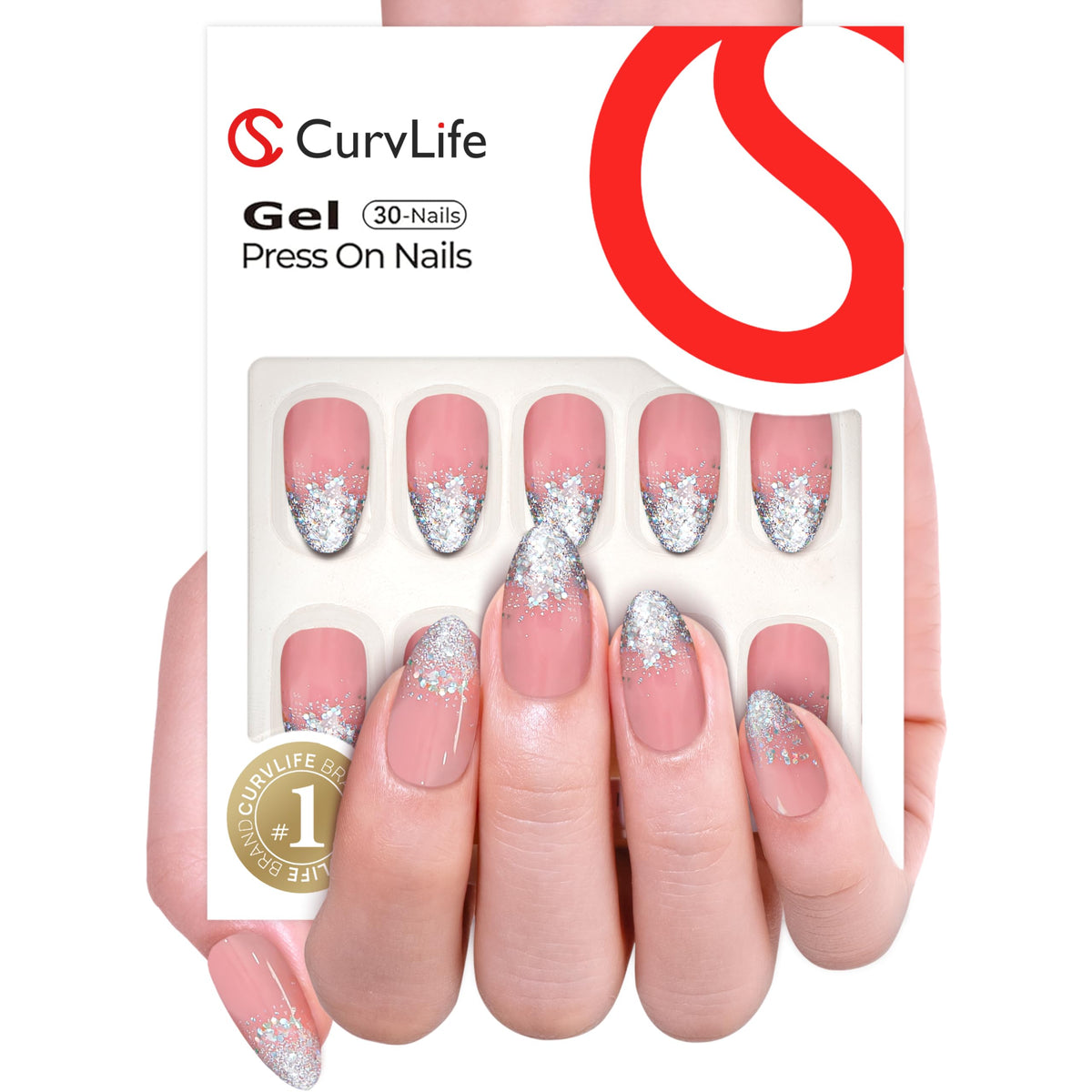 CurvLife Press On Nails Medium Almond Apricot packaging