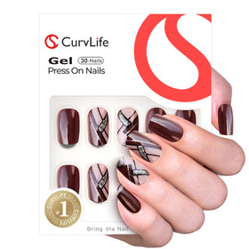 CurvLife Press On Nails Mocha Geometry Gold close-up