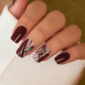 CurvLife Press On Nails Mocha Geometry Gold front view