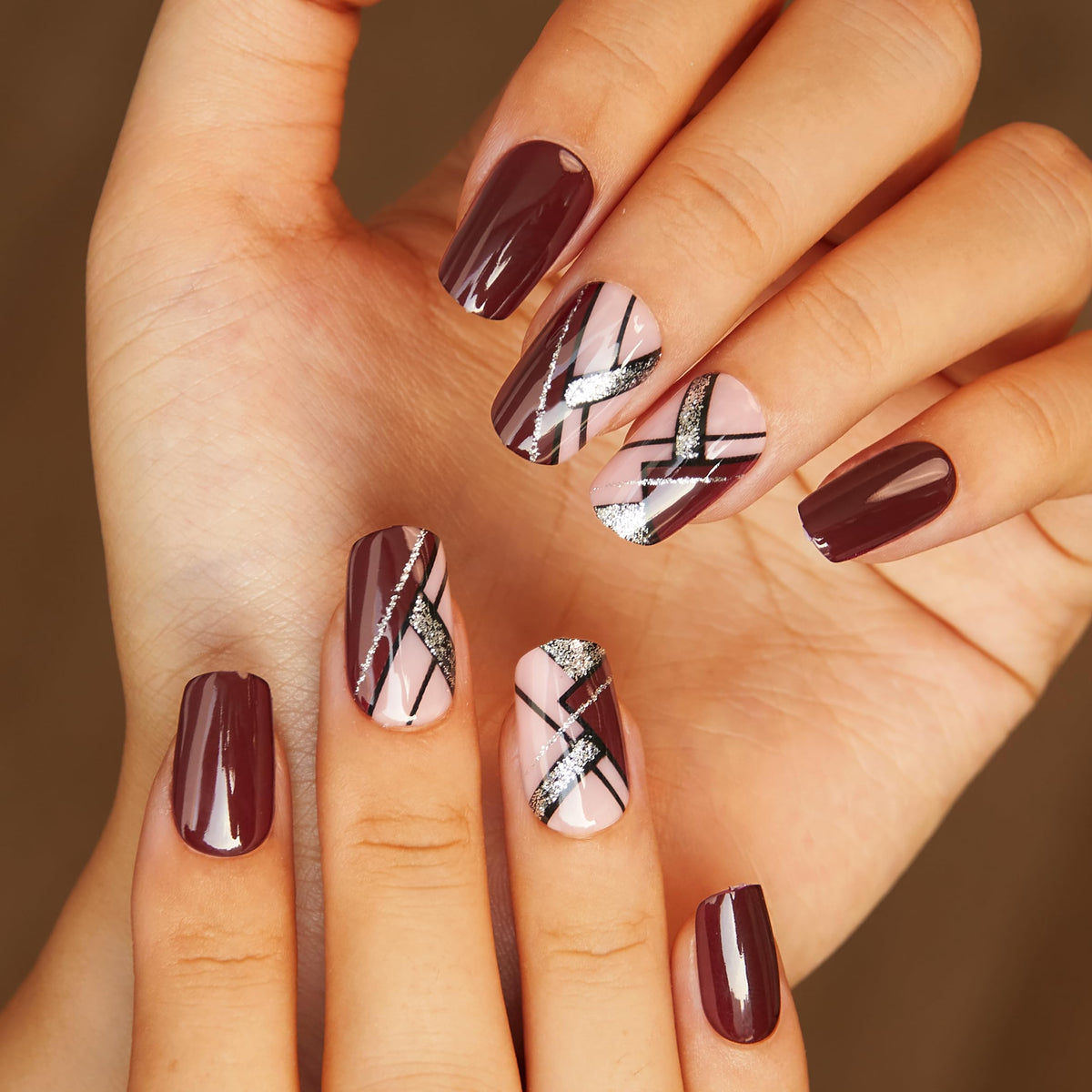 CurvLife Press On Nails Mocha Geometry Gold jelly glue stickers