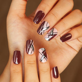 CurvLife Press On Nails Mocha Geometry Gold jelly glue stickers