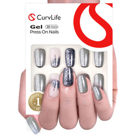 CurvLife press on nails showing various sizes and accessories