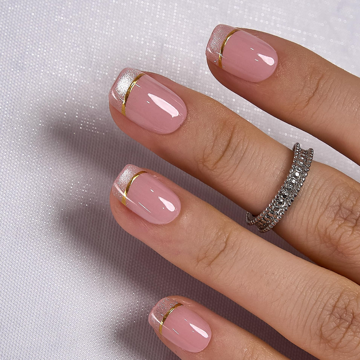 CurvLife Press On Nails with a close-up of the French tip design