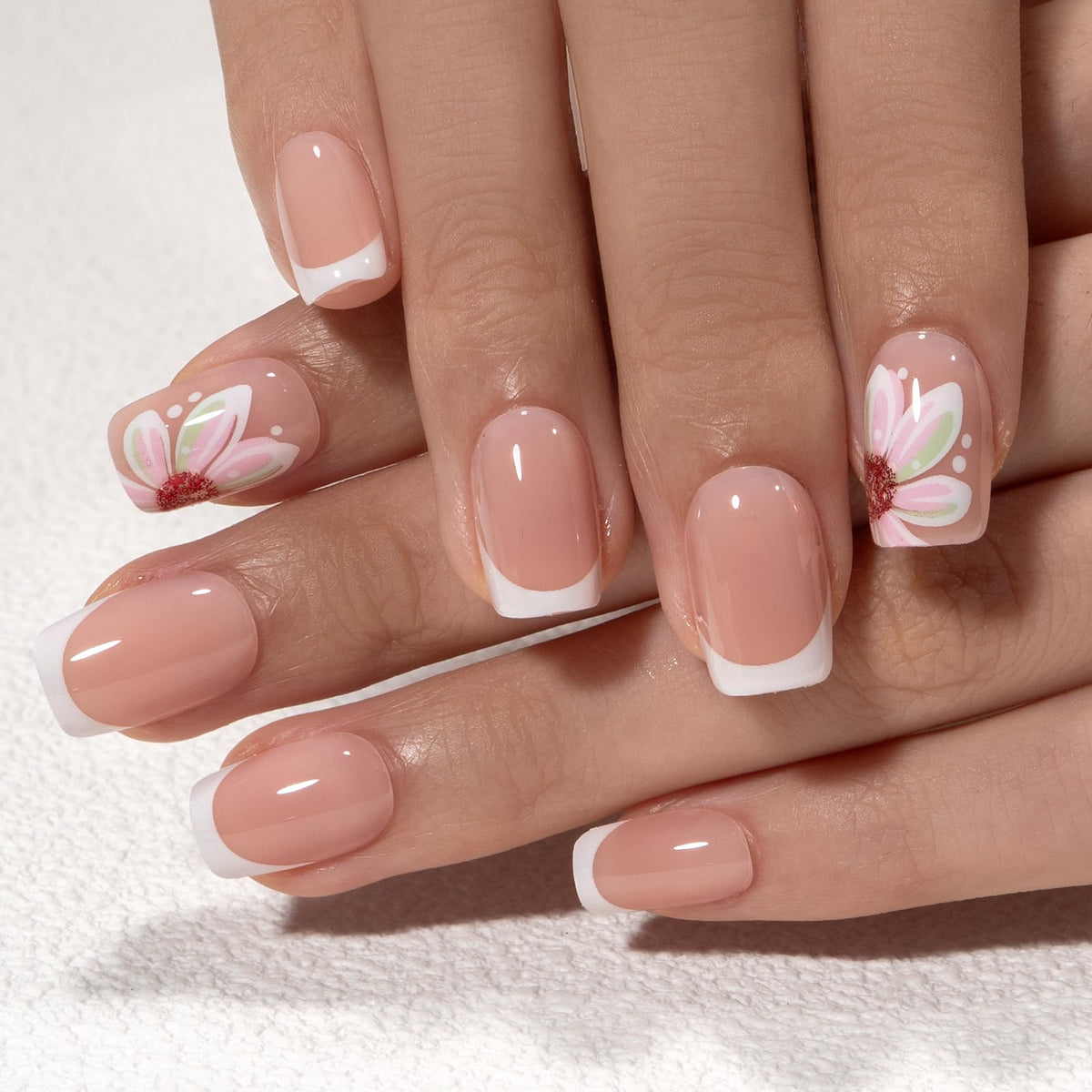 CurvLife Short French Tip Press On Nails Classic Edge Pink in storage box