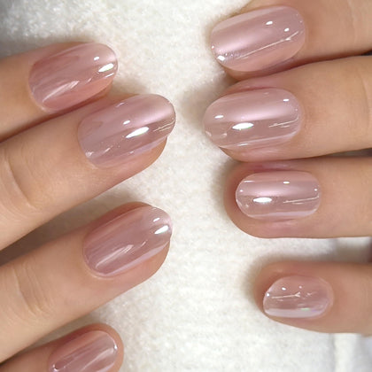 CurvLife Short Oval Chrome Nude Press On Nails front view