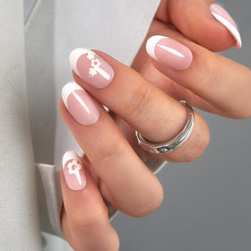 CurvLife Short Oval French Tip Press On Nails set in Pure Bloom White