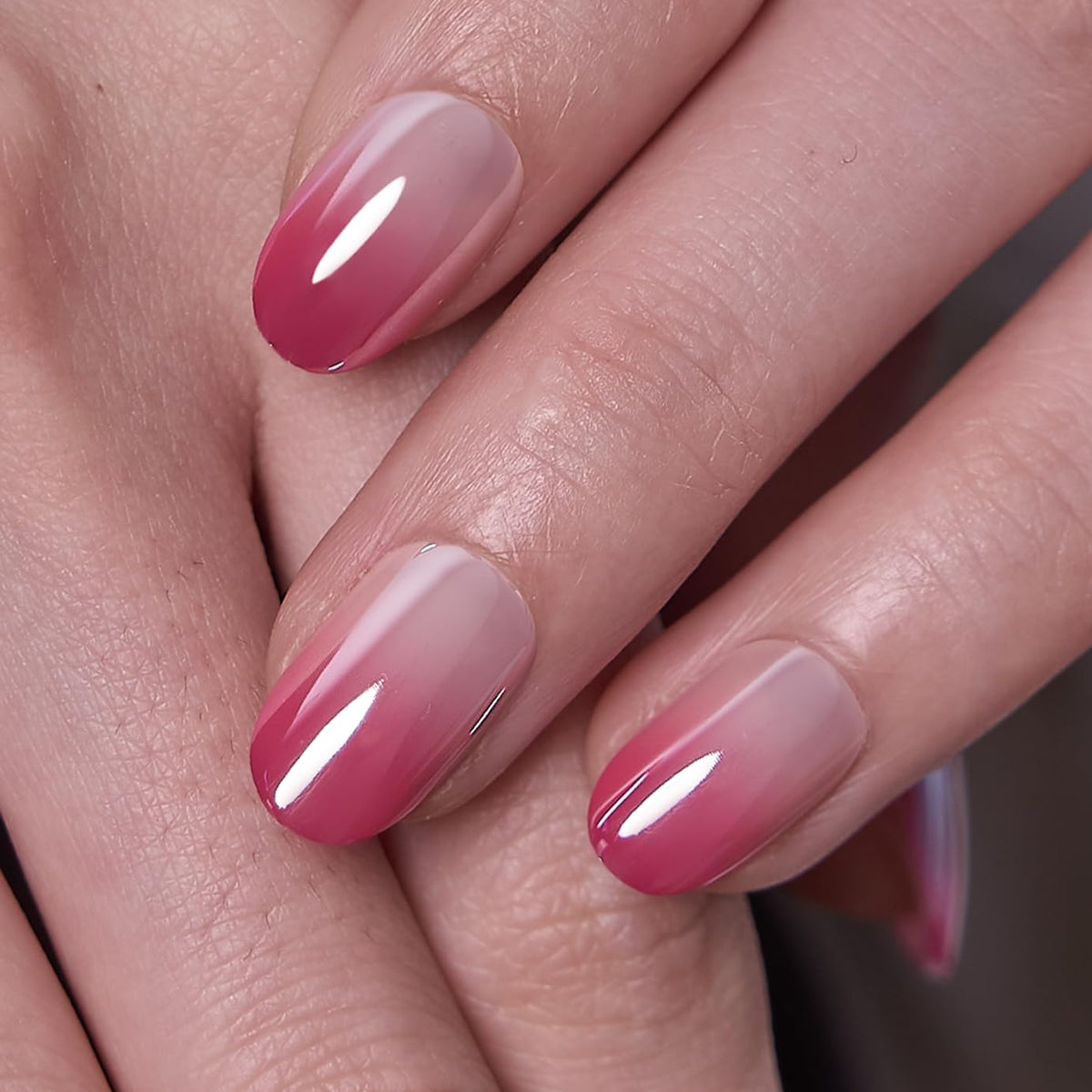 CurvLife Short Oval Ombre Press On Nails Dew Blush Pink application kit