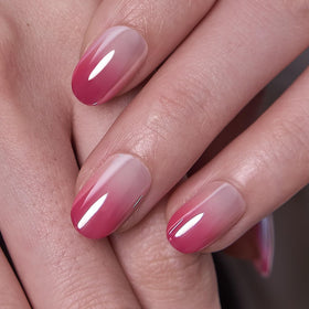CurvLife Short Oval Ombre Press On Nails Dew Blush Pink application kit