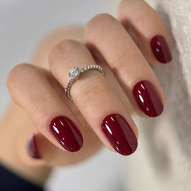 CurvLife Short Oval Press On Nails Classic Red Burgundy front view
