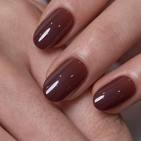 CurvLife Short Oval Press On Nails Cocoa Muse Cocoa Brown front view