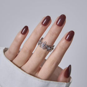 CurvLife Short Oval Press On Nails Cocoa Muse Cocoa Brown with nail glue and accessories