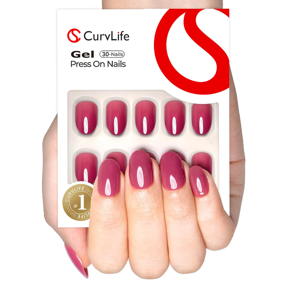 CurvLife Short Oval Press On Nails in rose pink front view