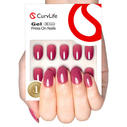 CurvLife Short Oval Press On Nails in rose pink front view
