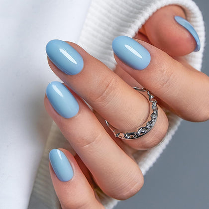 CurvLife Short Oval Press On Nails Sky Veil Blue front view