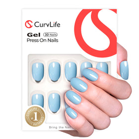 CurvLife Short Oval Press On Nails Sky Veil Blue packaging