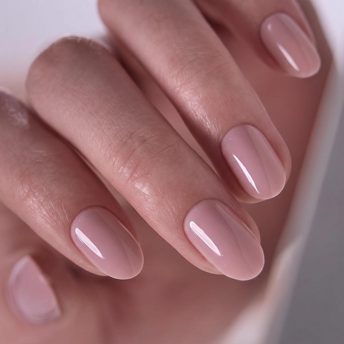 CurvLife Short Oval Press On Nails Velvet Bare Nude close-up