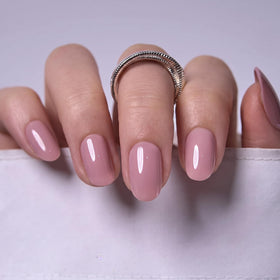 CurvLife Short Oval Press On Nails Velvet Bare Nude with accessories