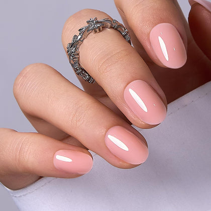 CurvLife Short Press On Nails Ballet Veil Pink front view