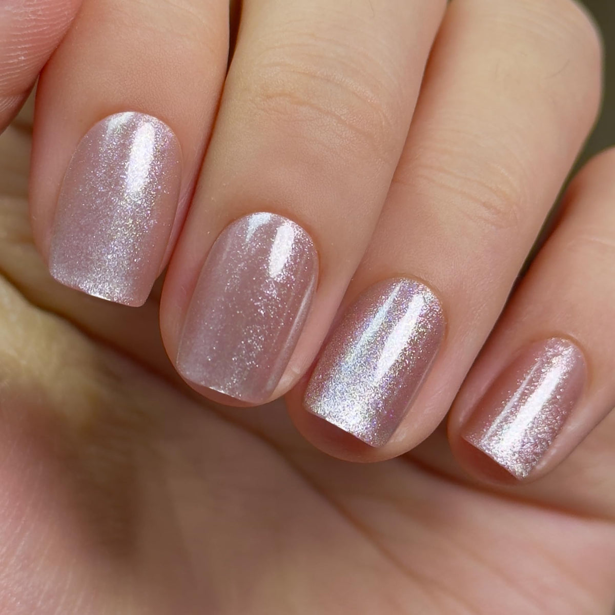 CurvLife Short Square Chrome Cat Eye Press On Nails in Rose Gold front view