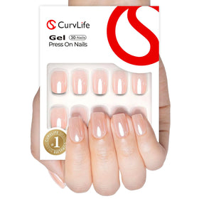 CurvLife Short Square Chrome Press On Nails in nude mirror finish