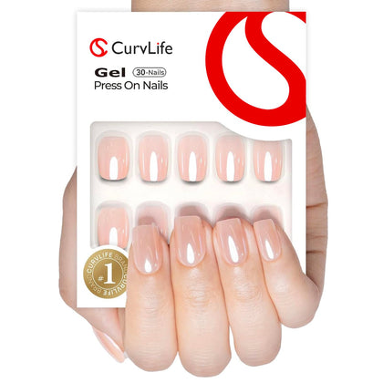 CurvLife Short Square Chrome Press On Nails in nude mirror finish