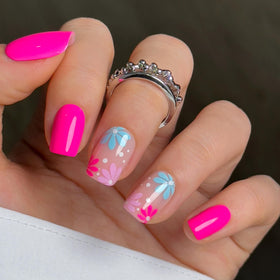 CurvLife Short Square Floral Press On Nails in Pop Bloom Blue front view