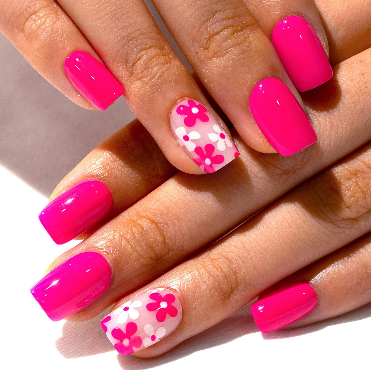 CurvLife Short Square Floral Press On Nails with packaging
