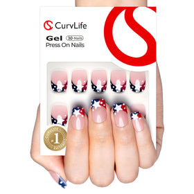 CurvLife Short Square French Tip Press On Nails Classic Edge Red front view