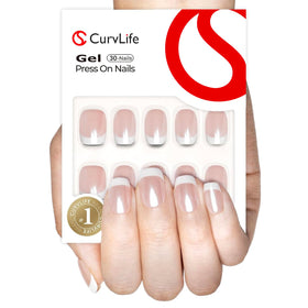 CurvLife Short Square French Tip Press On Nails Classic Edge White front view