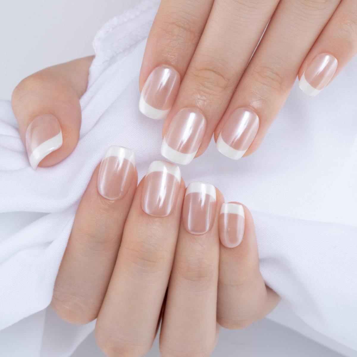 CurvLife Short Square French Tip Press On Nails Classic Edge White in storage box