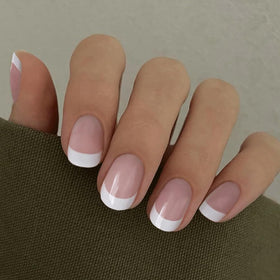 CurvLife Short Square French Tip Press On Nails Edge White packaging