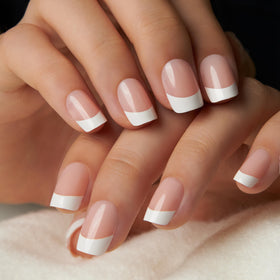 CurvLife Short Square French Tip Press On Nails Edge White with nail file and glue stickers
