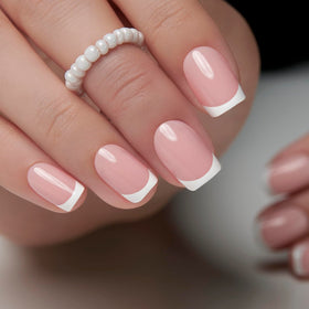CurvLife Short Square French Tip Press On Nails with accessories