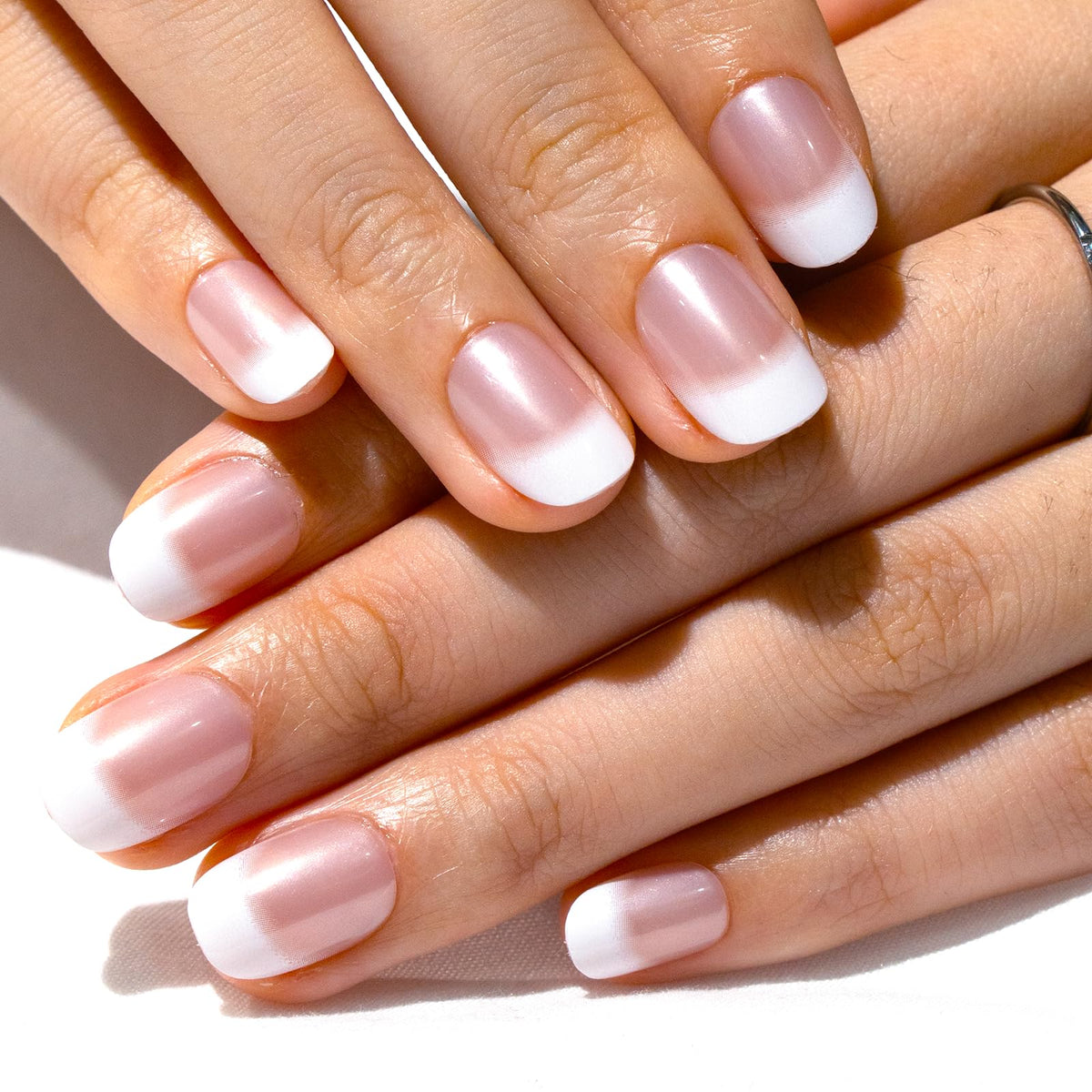 CurvLife Short Square French Tip Press On Nails with nail glue and accessories