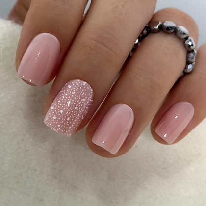 CurvLife Short Square Glitter Pink Press On Nails front view