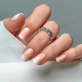 CurvLife Short Square Ombre Press On Nails front view, Gradient Glow White