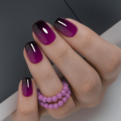 CurvLife Short Square Ombre Press On Nails gradient glow purple front view
