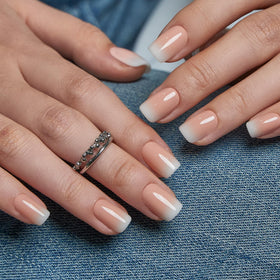 CurvLife Short Square Ombre Press On Nails with accessories including nail glue and file