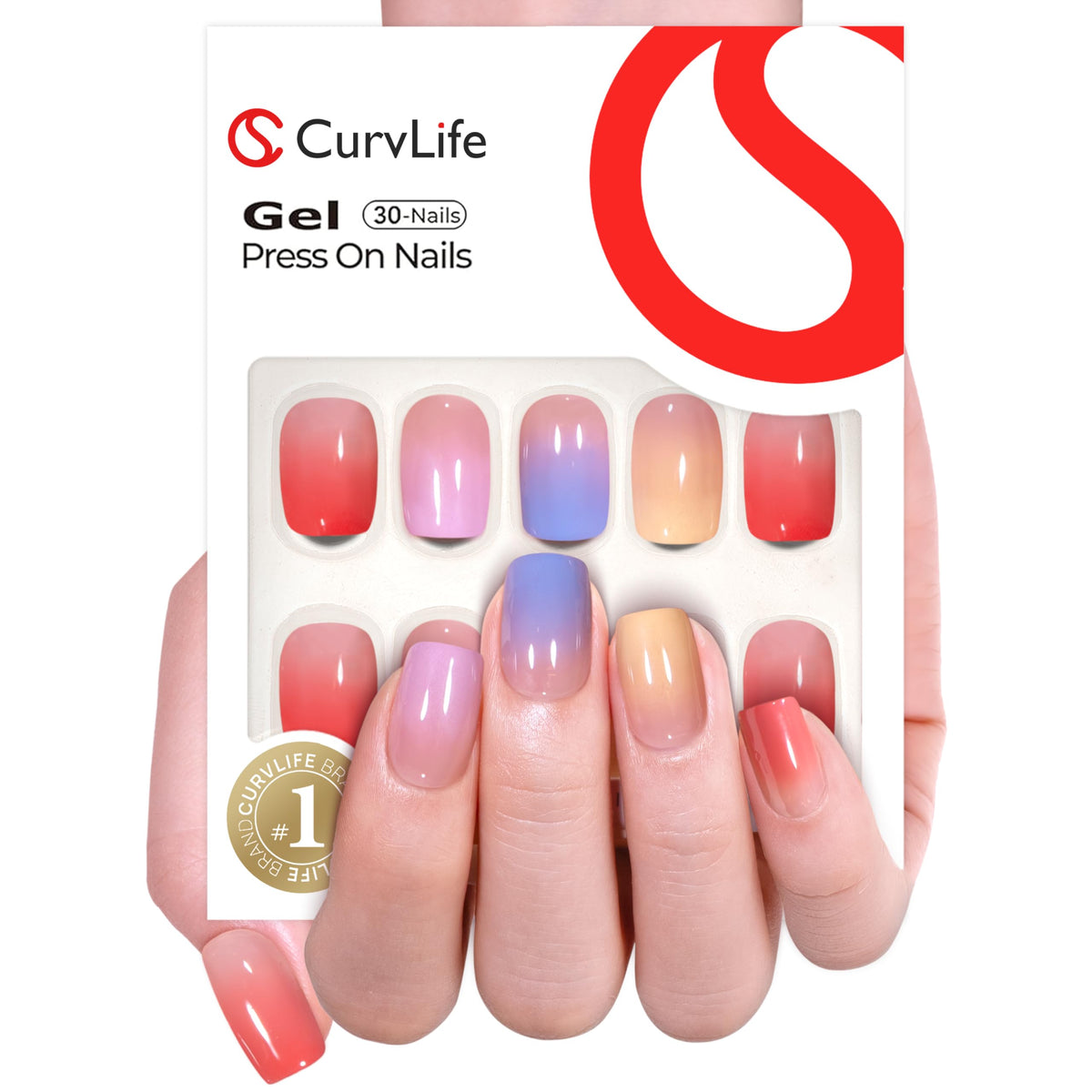 CurvLife Short Square Press On Nails Candy Colours front view