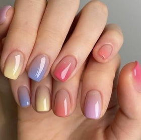 CurvLife Short Square Press On Nails Candy Colours in storage box