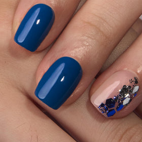 CurvLife Short Square Press On Nails Deep Blue with jelly glue stickers