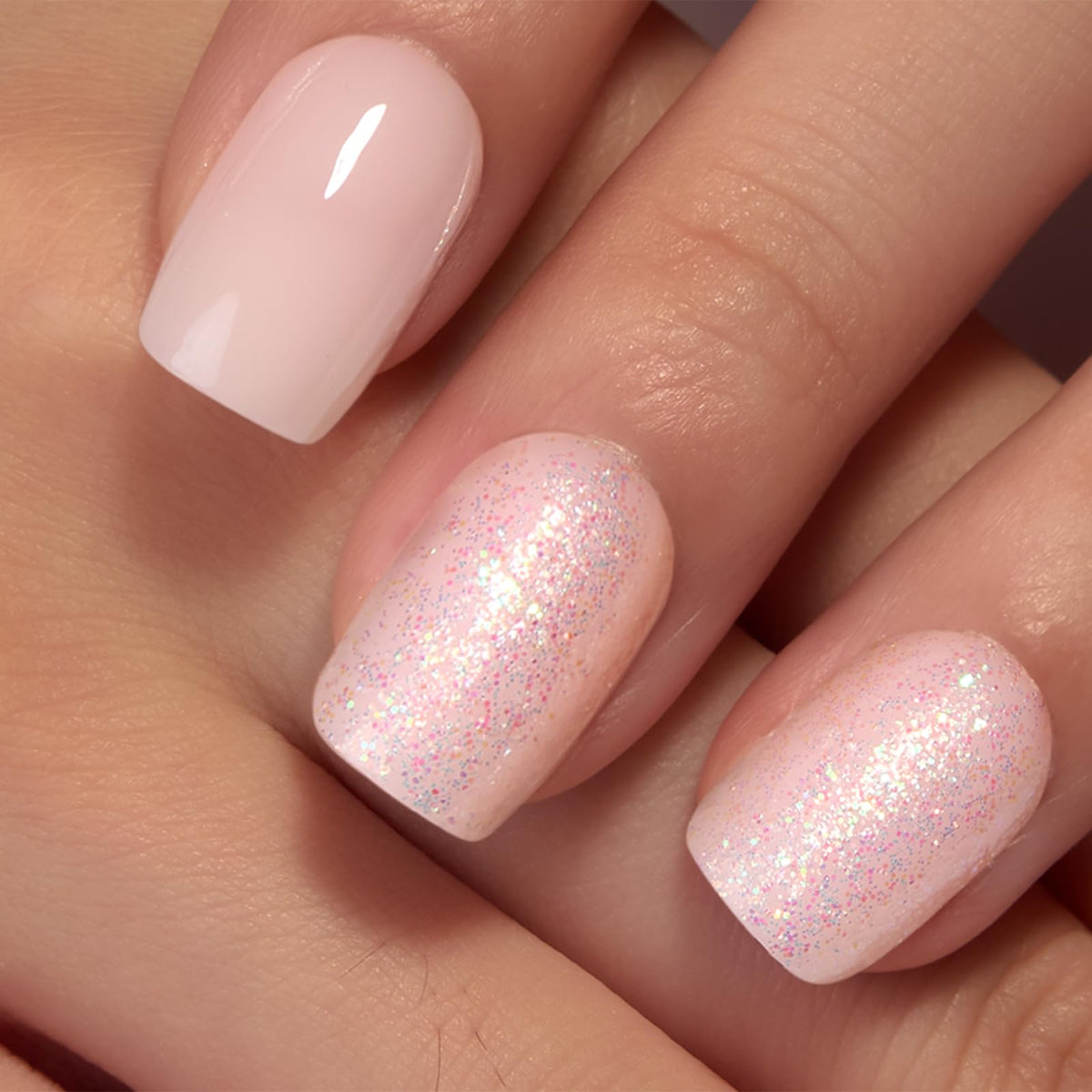 CurvLife Short Square Press On Nails Flash White Nude close-up