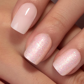 CurvLife Short Square Press On Nails Flash White Nude close-up