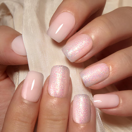CurvLife Short Square Press On Nails Flash White Nude front view