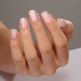 CurvLife Short Square Press On Nails Flash White Nude with double-sided nail file