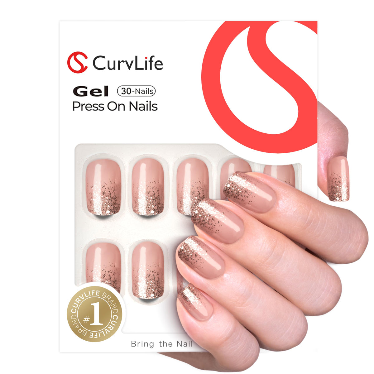 CurvLife Short Square Press On Nails Fluid Gold packaging