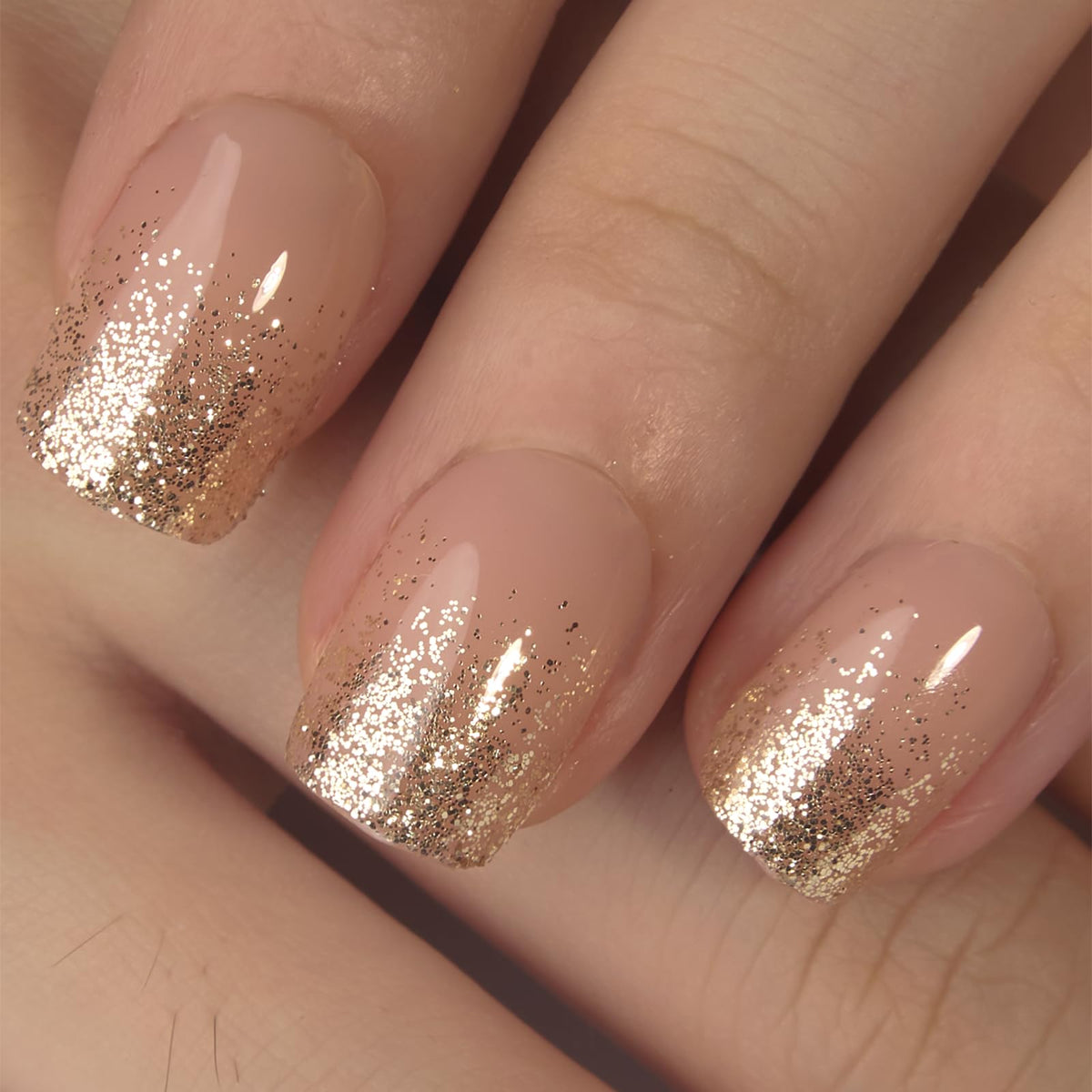 CurvLife Short Square Press On Nails Fluid Gold with accessories